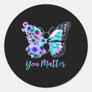 Boterfly Fighter Survivor Suicide Awareness Menta Ronde Sticker