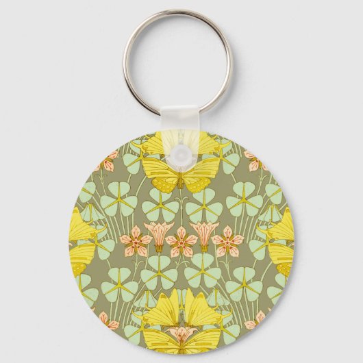 Boterfly Floral Botanical Art Nouveau Sleutelhanger (Voorkant)