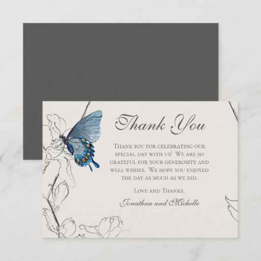 Boterfly Floral Geometric Dusty Beige Wedding Bedankkaart (Voorkant / Achterkant)
