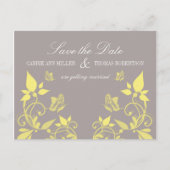 Boterfly Floral Save the Date Briefkaart, Yellow Aankondigingskaart (Voorkant)