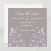 Boterfly Floral Save the Date Invite, Lila (Voorkant / Achterkant)