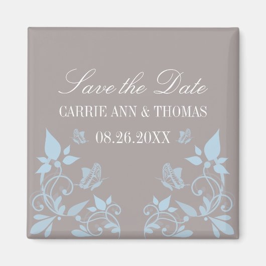 Boterfly Floral Save the Date Magnet, Blue Magneet (Voorkant)