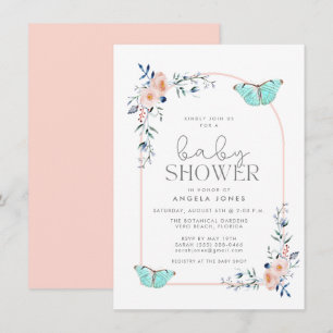 Boterfly Floral Whimsical Girl Baby shower Kaart