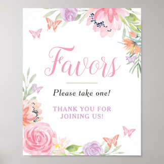Boterfly Florals Party Favors Sign Poster