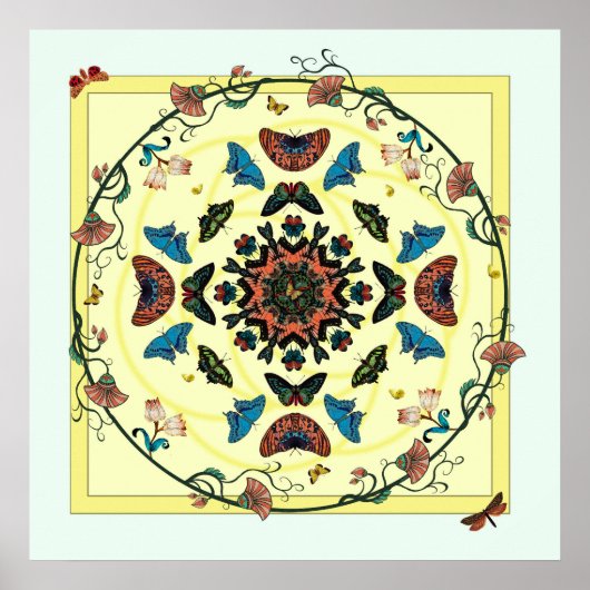 Boterfly Garden Circular Abstract Poster afdrukken (Voorkant)