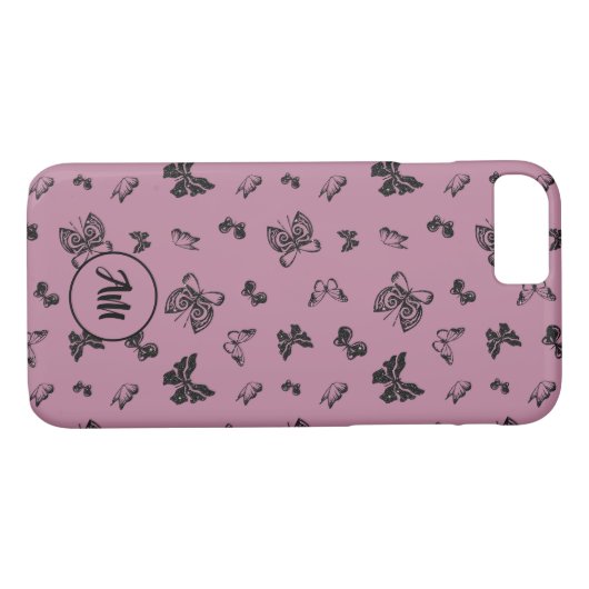 Boterfly Garden Paars en zwart monogram Case-Mate iPhone Case (Achterkant (Horizontaal))
