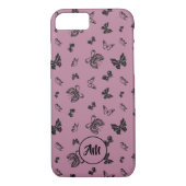 Boterfly Garden Paars en zwart monogram Case-Mate iPhone Case (Achterkant)
