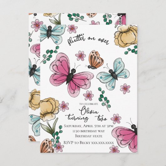 Boterfly Garden Spring Girl Birthday Briefkaart (Voorkant / Achterkant)