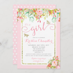 Boterfly Girl Floral Garden Polkadot Baby shower Kaart