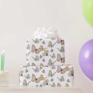 Boterfly Girl Pastel Pink Blue Yellow Cadeaupapier