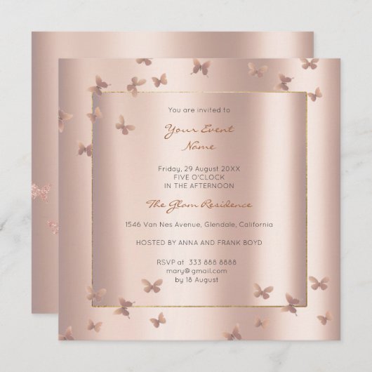 Boterfly grijs Oriental Blush Pearly roze Rose Kaart (Voorkant / Achterkant)