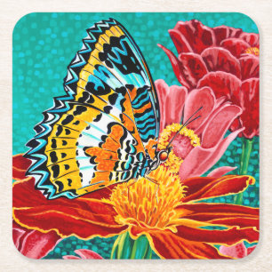 Boterfly I Vierkante Kartonnen Onderzetter
