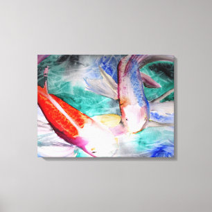 Boterfly Koi waterverf schilder Japanse kunst Canvas Afdruk