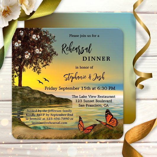 Boterfly Lake Rehearsal Dinner Invitation Kaart