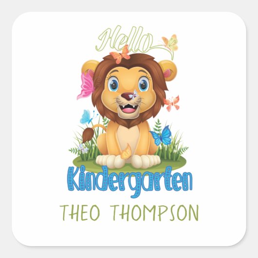 Boterfly Lion Terug naar school Kindertuin 1e dag Vierkante Sticker (Voorkant)