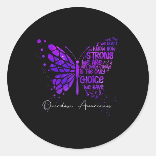 Boterfly Paars Ribbon Overdosering Ronde Sticker (Voorkant)