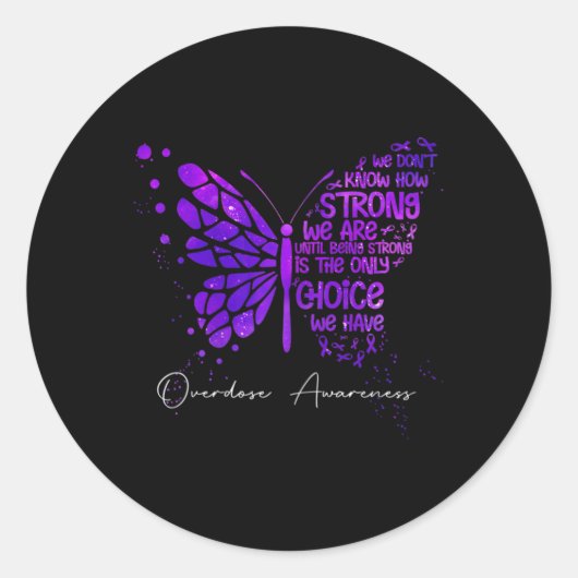 Boterfly Paars Ribbon Overdosering Ronde Sticker (Voorkant)