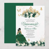 Boterfly Quinceanera, groene Waterverf Kaart (Voorkant / Achterkant)