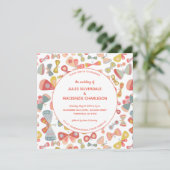 Boterfly roze groene bruiloft kaart (Staand voorkant)