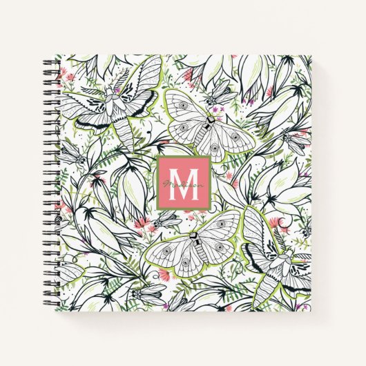 Boterfly Spring Floral Monogram Girly Notitieboek (Voorkant)