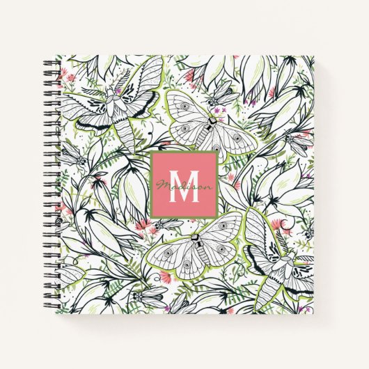 Boterfly Spring Floral Monogram Notitieboek (Voorkant)