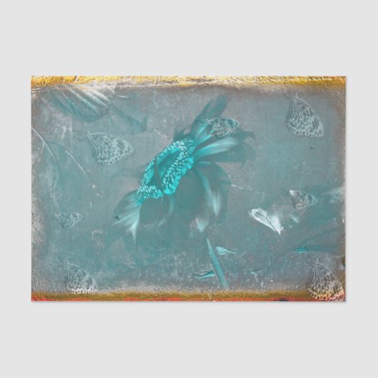 Boterfly Sunflower Blauwgroen Gold Antiek Tissuepapier (Voorkant)