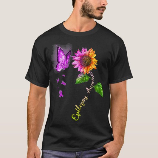 Boterfly Sunflower Epilepsy Bewustheid T-shirt (Voorkant)