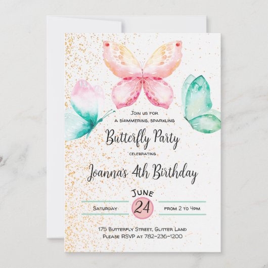 Boterfly-uitnodiging Kaart (Voorkant)