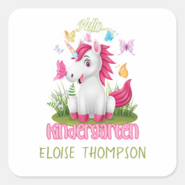 Boterfly Unicorn Kindergarten Terug naar school Vierkante Sticker