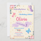 Boterfly verjaardagsuitnodiging Butterfly kisses Kaart (Voorkant)