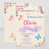 Boterfly verjaardagsuitnodiging Butterfly kisses Kaart (Voorkant / Achterkant)