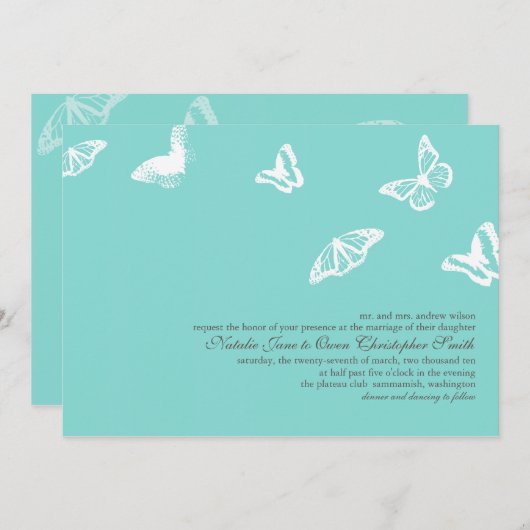 Boterfly Wedding Invitation Kaart (Voorkant / Achterkant)