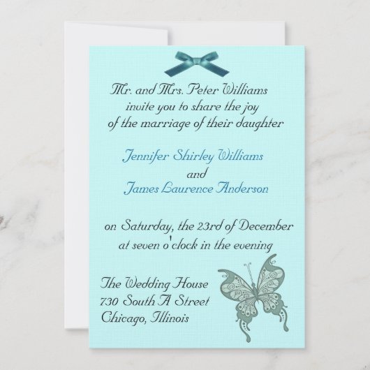 Boterfly Wedding Invitation Kaart (Voorkant)