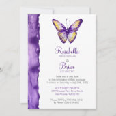 Boterfly Wedding Invitations Paarse Waterverf Kaart (Voorkant)