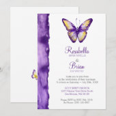 Boterfly Wedding Invitations Paarse Waterverf Kaart (Voorkant / Achterkant)