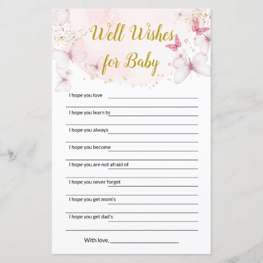 Boterfly-wensen voor Baby Baby shower games (Voorkant)