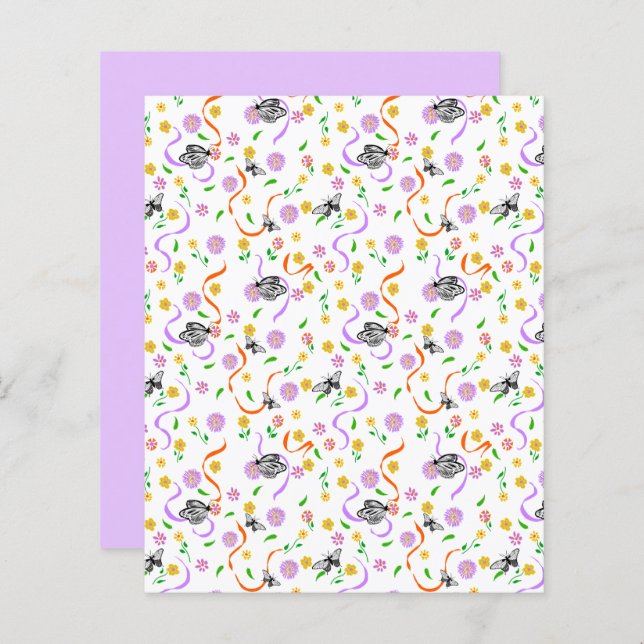 Boterfly White Lavender Floral Scrapbook Paper (Voorkant / Achterkant)