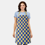 Botergeel en blauw geruit bordpatroon schort (Gedragen)