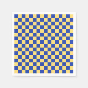 Botergeel en blauw geruit bordpatroon servet