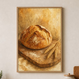 Boterham en Tarwe Aquarel Cottagecore Kunstposter Poster