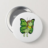 Botervlieg als piloot met piloot-pet ronde button 7,6 cm (Voorkant /achterkant)