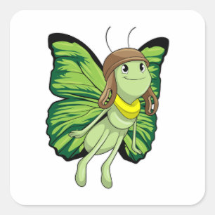 Botervlieg als piloot met piloot-pet vierkante sticker