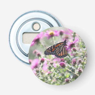 Botervlieg en Paarse weidebloemen Button Flesopener