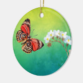 Botervlieg en ventilator op groene Waterverf Keramisch Ornament (Links)