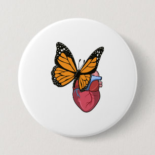 Botervlieg met hart ronde button 7,6 cm