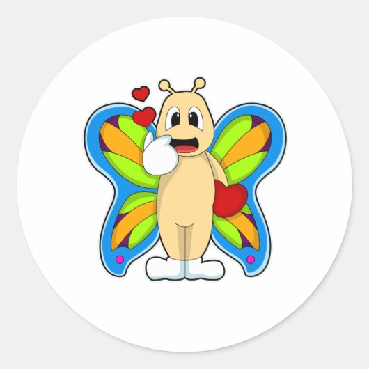 Botervlieg met hart ronde sticker (Voorkant)
