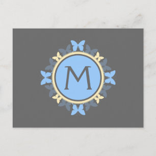 Botervlieg met schaars monogram blauw Geel Geel Gr Briefkaart