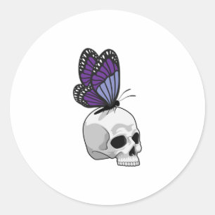 Botervlieg met schedel ronde sticker