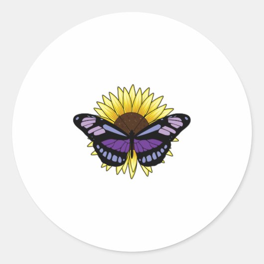 Botervlieg met zonnebloem ronde sticker (Voorkant)