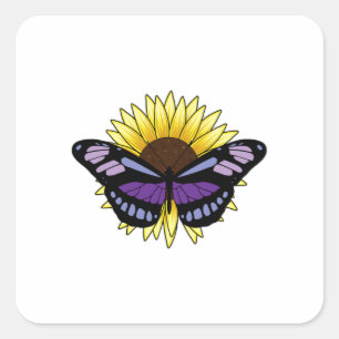 Botervlieg met zonnebloem vierkante sticker
